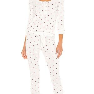 White Pajama Set with Red Hearts